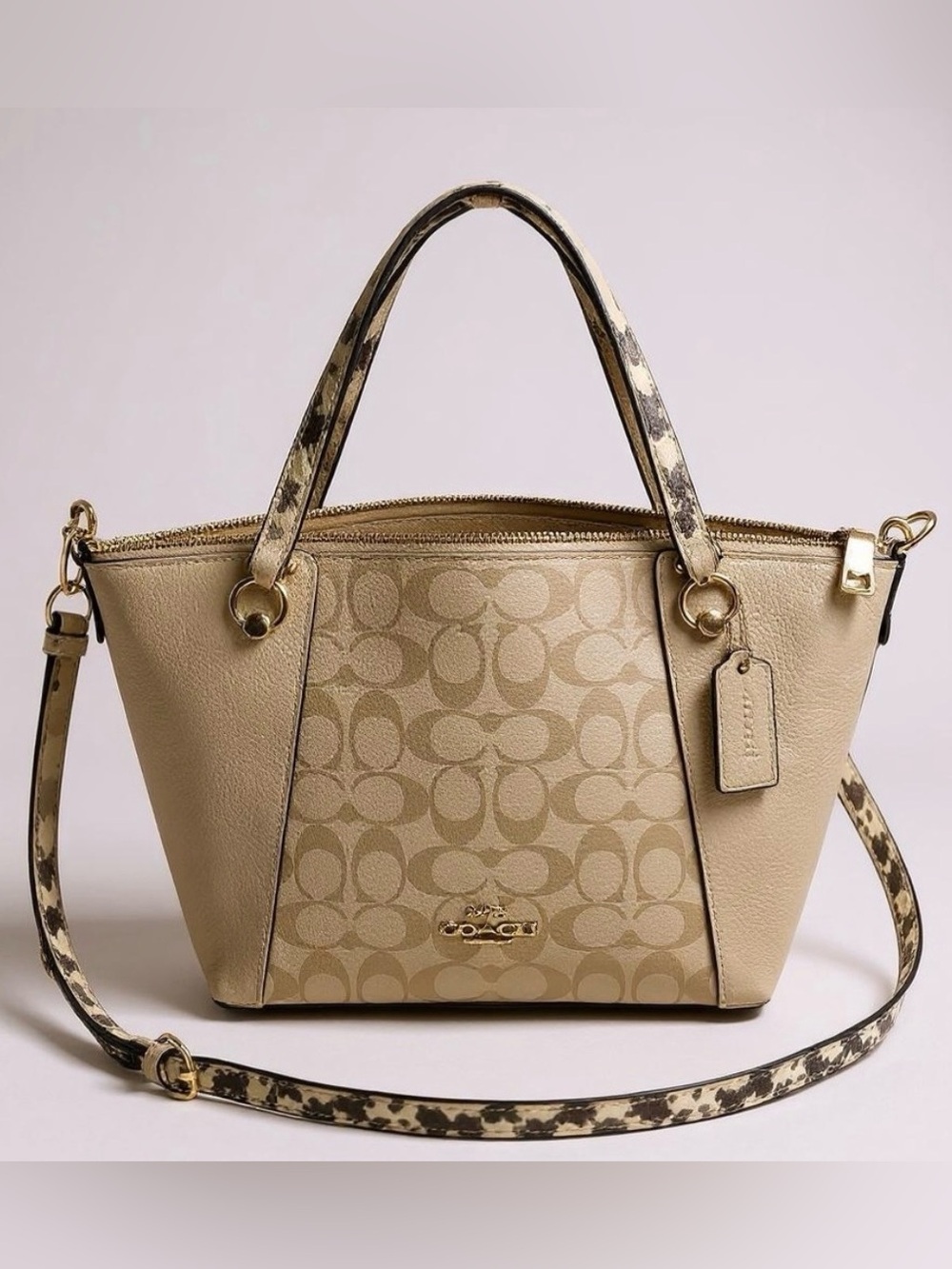 NWT Coach Kacey Signature Crossbody Satchel With Snake Embossed Trim C7261